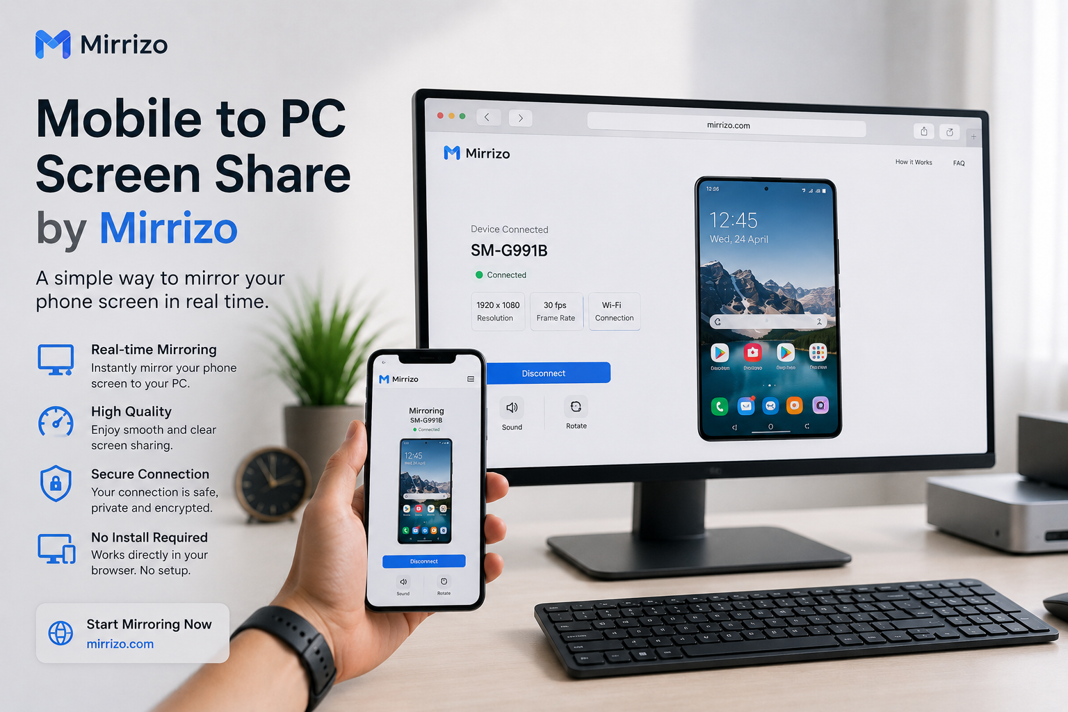 Mobile to PC Screen Share by Mirrizo
